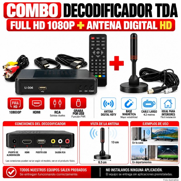 &ua SMART TV DECODIFICADOR U-006 TDA + ANTENA